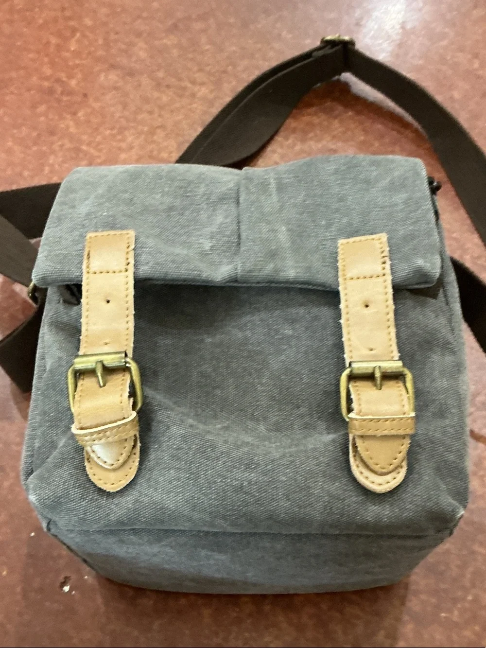 S-Zone Camera Crossbody Travel Bag Gray Canvas Leather